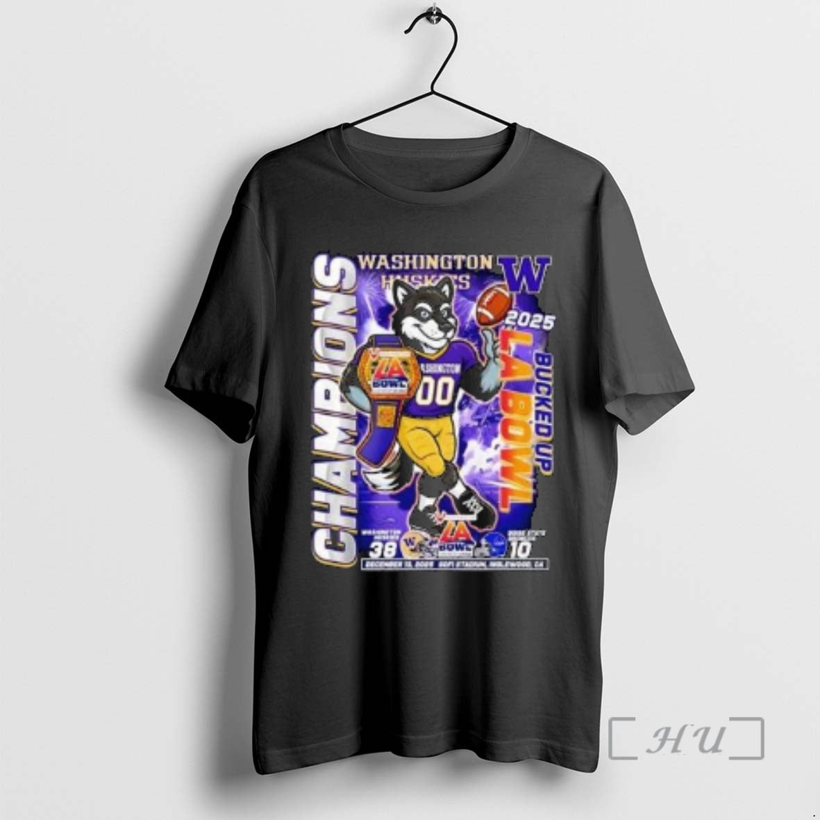 New Washington Huskies Bucked Up La Bowl Champions 2025 Mascot Circle Black Premium T Shirts