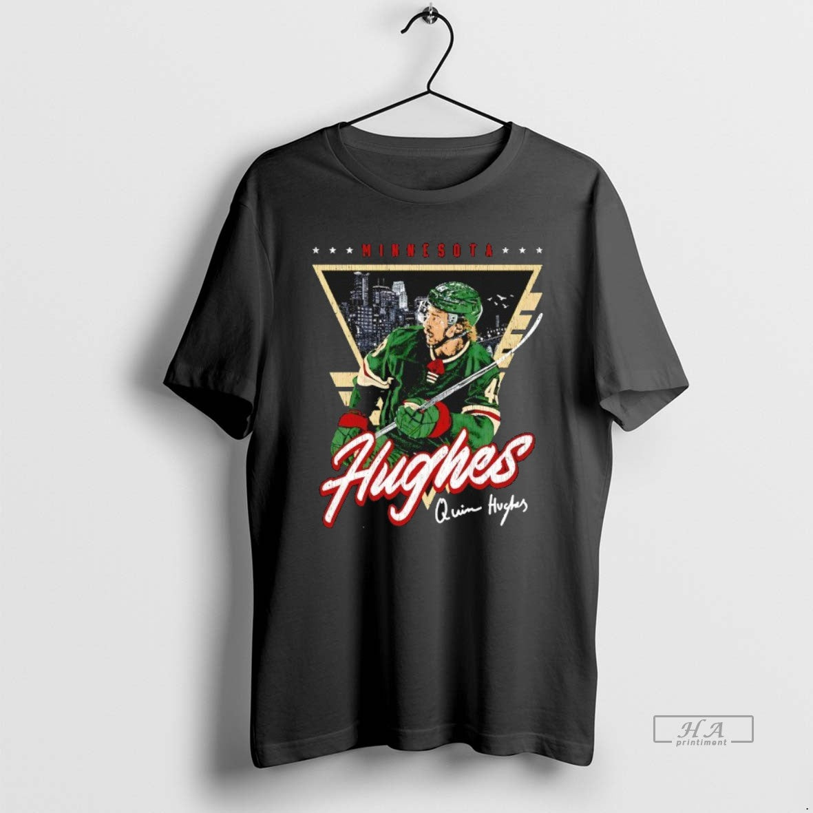 Official Quinn Hughes Minnesota Wild Hockey Triangle Graphic