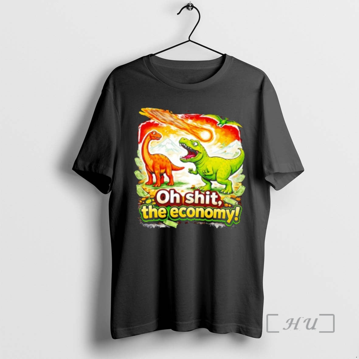 Officials Brontosaurus And T Rex As A Meteor Falls Oh Sht The Economy Premium