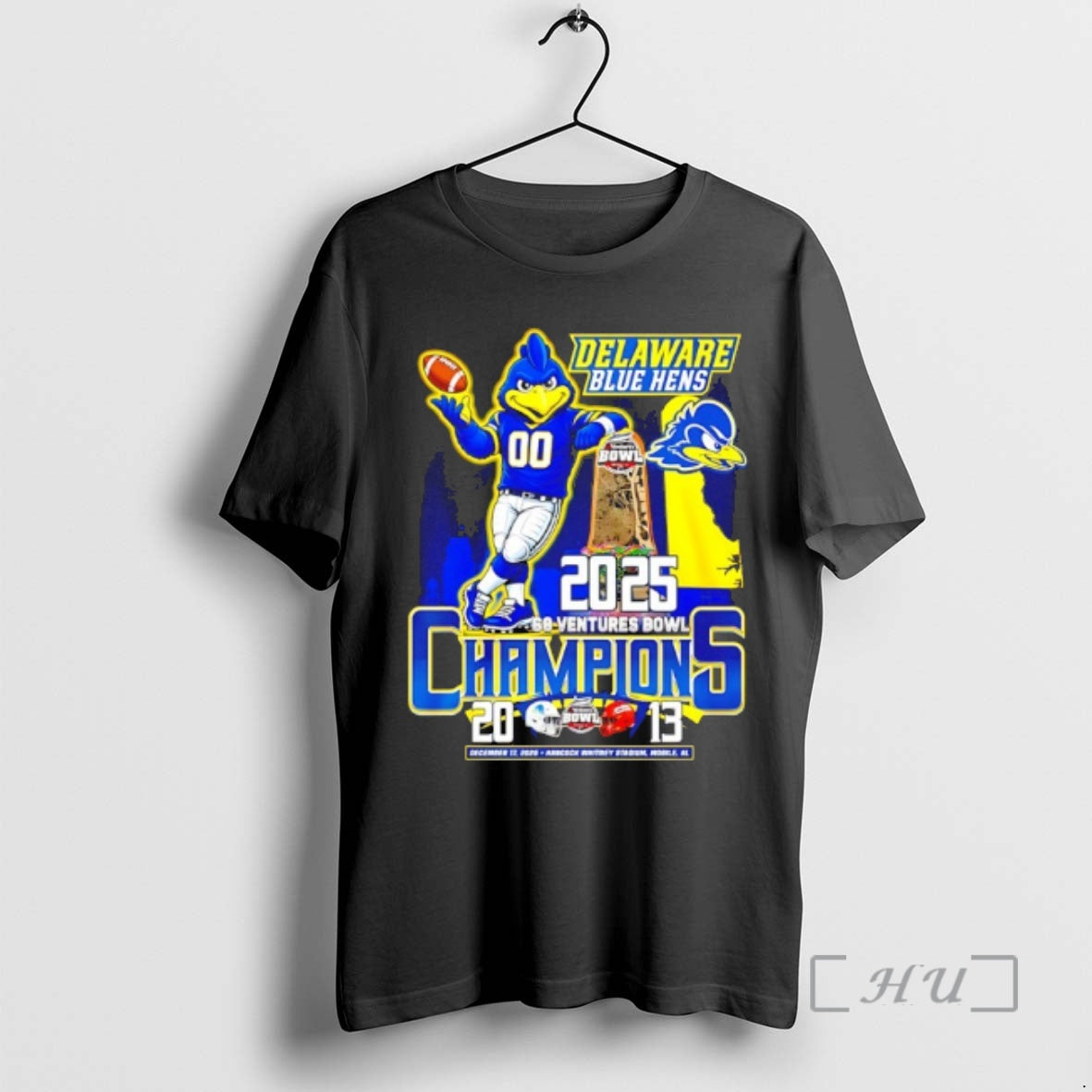 Officials Delaware Blue Hens 2025 68 Ventures Bowl Champions Mascot Score Premium T Shirts Sweater