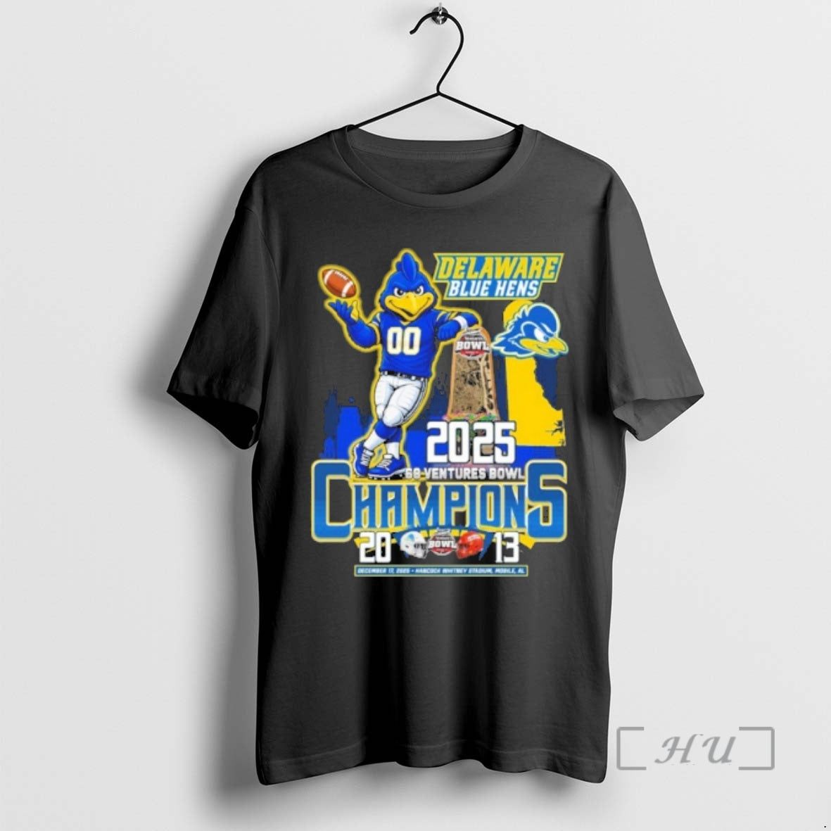 Officials Delaware Blue Hens Mascot 2025 68 Ventures Bowl Champions Score Premium T Shirts Sweater