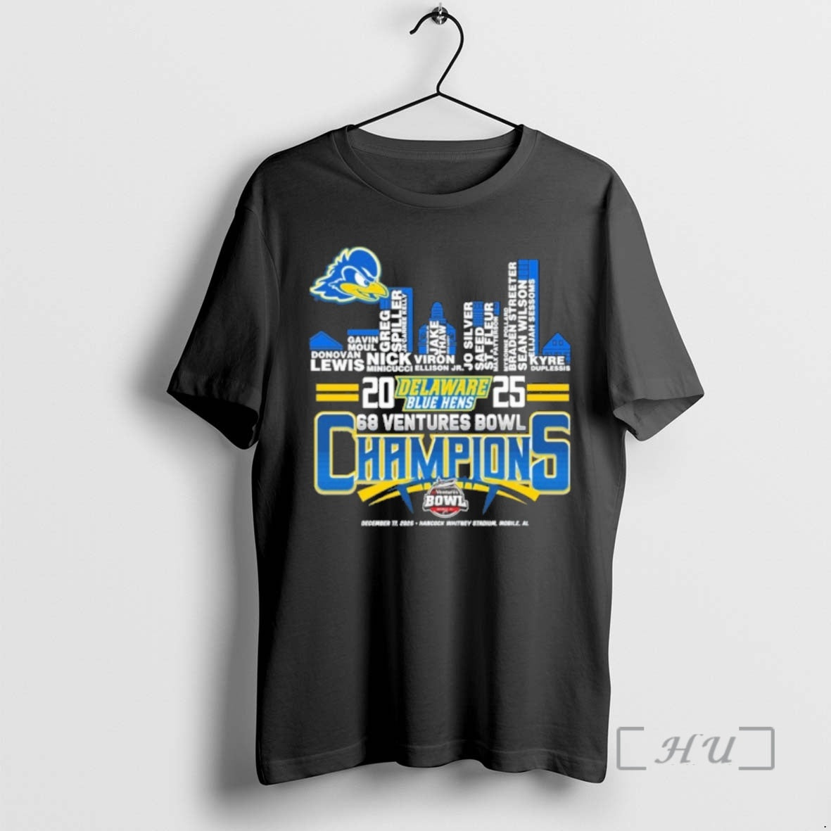 Officials Delaware Blue Hens Skyline Players Name 2025 68 Ventures Bowl Champions Premium T Shirts