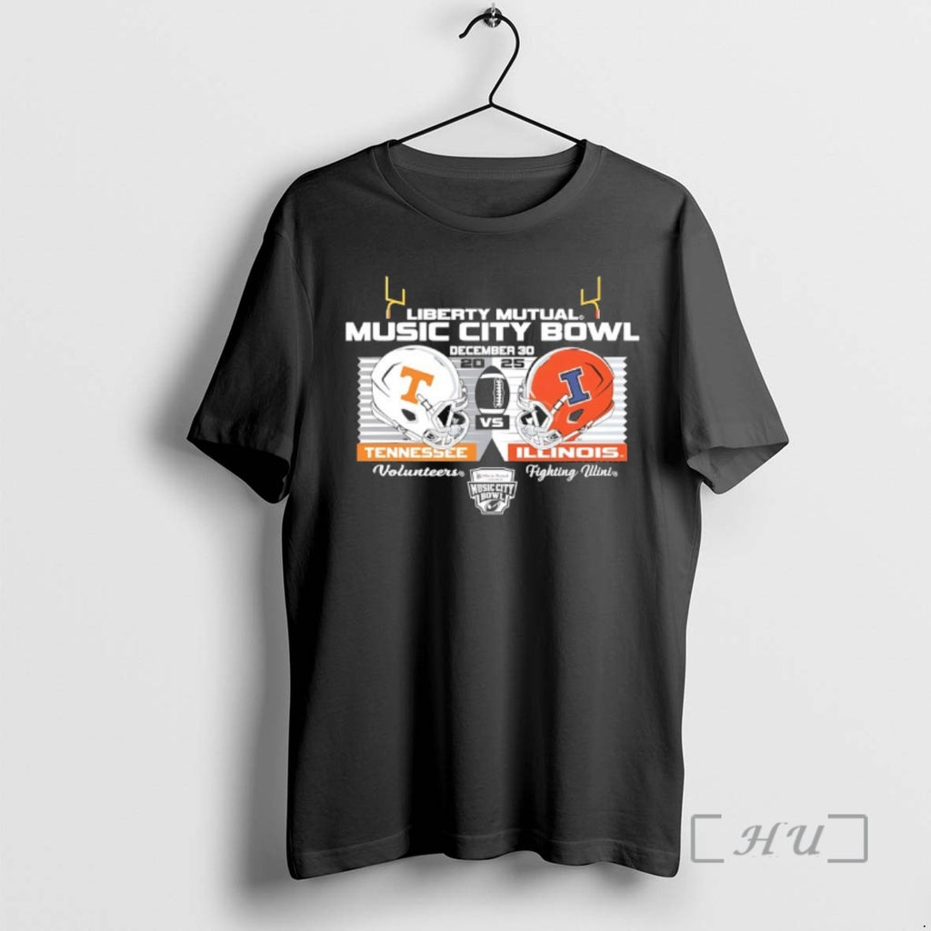 Officials Illinois Football 2025 Music City Bowl Black Head To Head Helmet Premium T Shirts