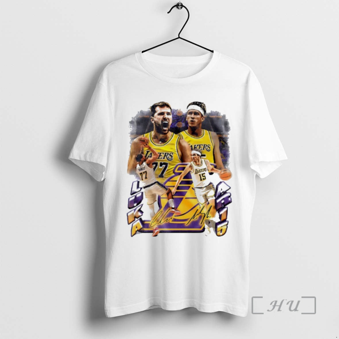 Officials Luka Doncic And Austin Reaves Los Angeles Lakers Nba Player Signatures Premium T Shirts