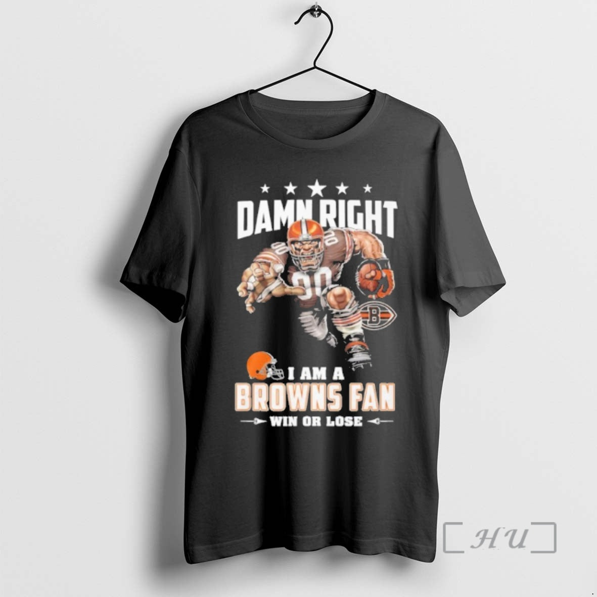 Officials Mascot Damn Right I Am A Browns Fan Win Or Lose Premium T Shirts