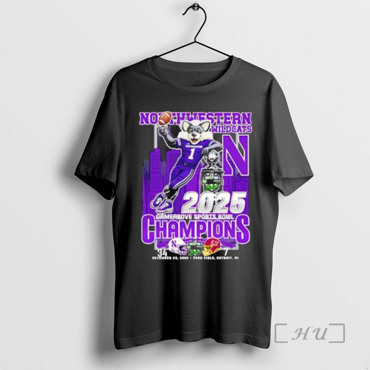 Officials Northwestern Wildcats 2025 Gamerbove Sports Bowl Champions Mascot
