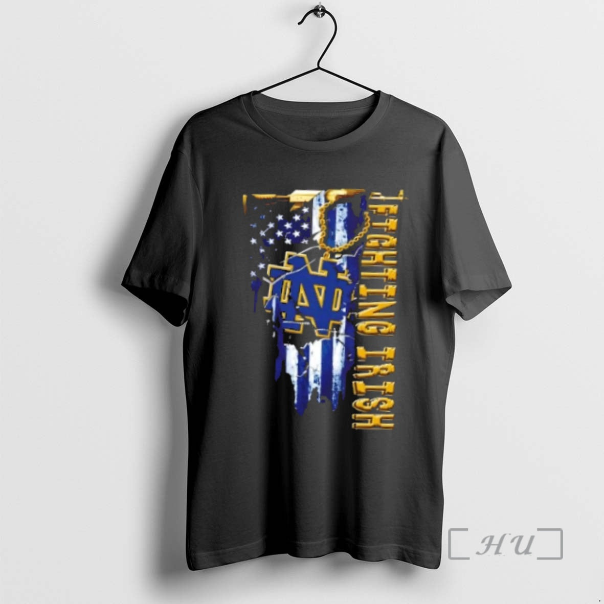 Officials Notre Dame Fighting Irish Football Battle Shattered Usa Flag Rip Design Premium T Shirts