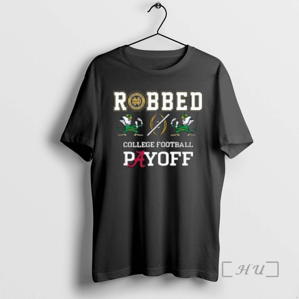 Officials Robbed College Football Playoff Notre Dame Fighting Irish 2025 Circle Black Premium T Shirts