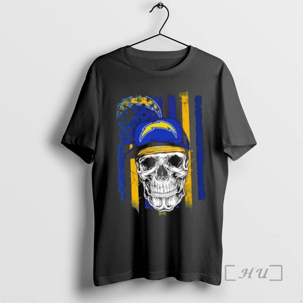 Officials Skull Wearing A Cap Los Angeles Chargers Us Flag