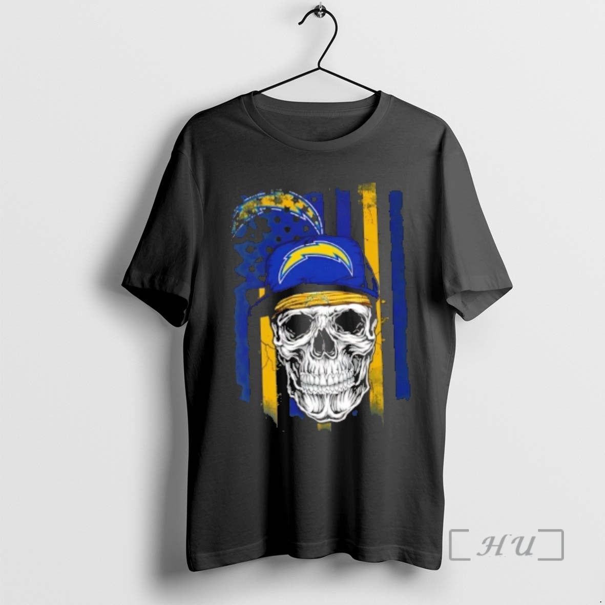 Officials Skull Wearing A Cap Los Angeles Chargers Us Flag