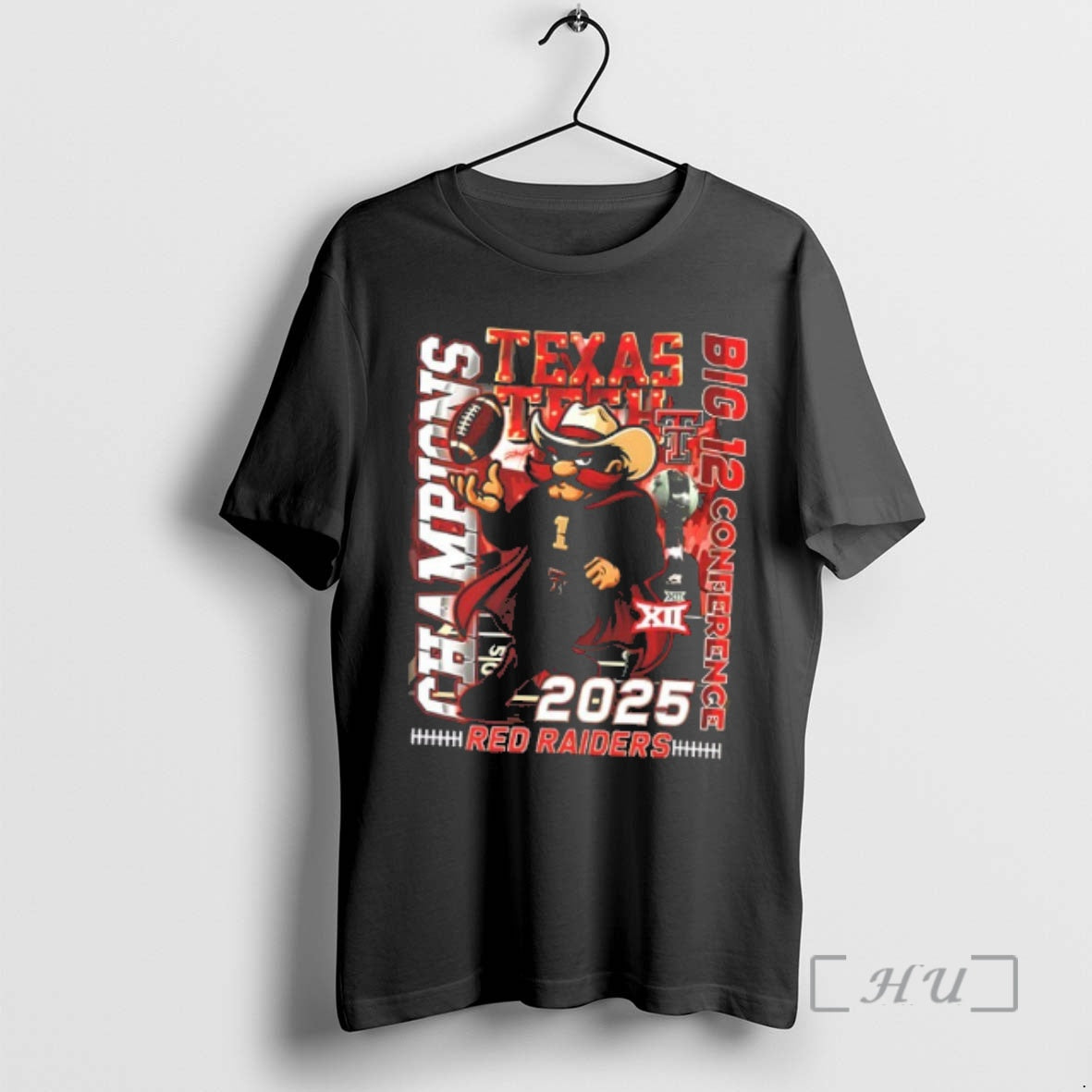 Officials Texas Tech Red Raiders 2025 Big 12 Champions Mascot 2 Sided Premium T Shirts