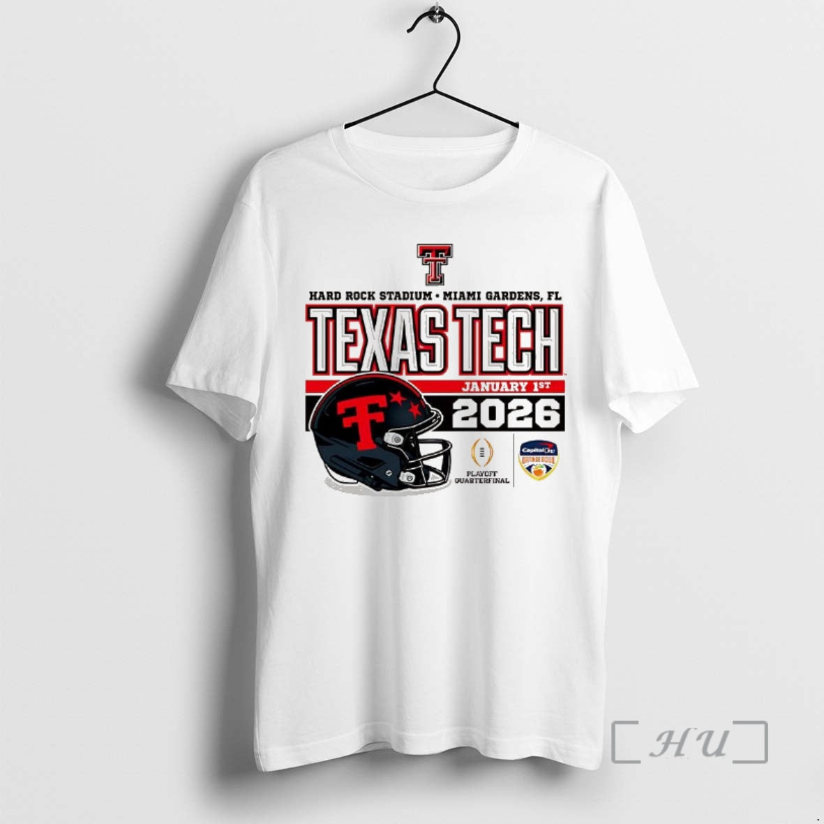 Officials Texas Tech Red Raiders January 2026 Cfp Hard Rock Stadium Helmet Premium T Shirts