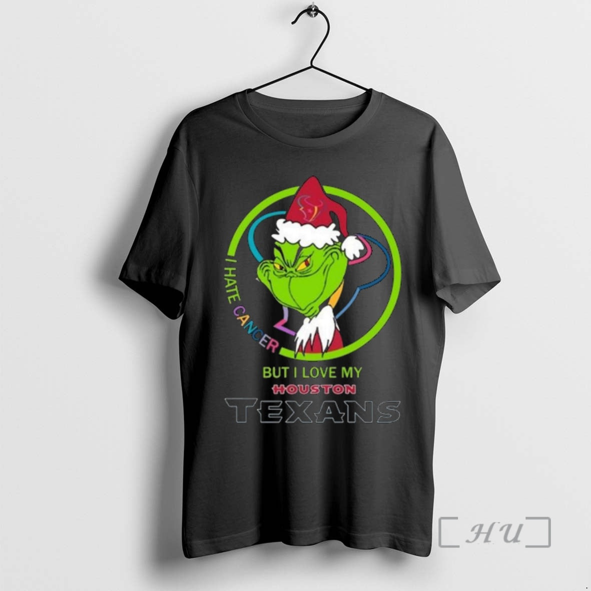 Officials The Grinch I Hate Cancer But I Love My Houston Texans Merry Christmas Premium