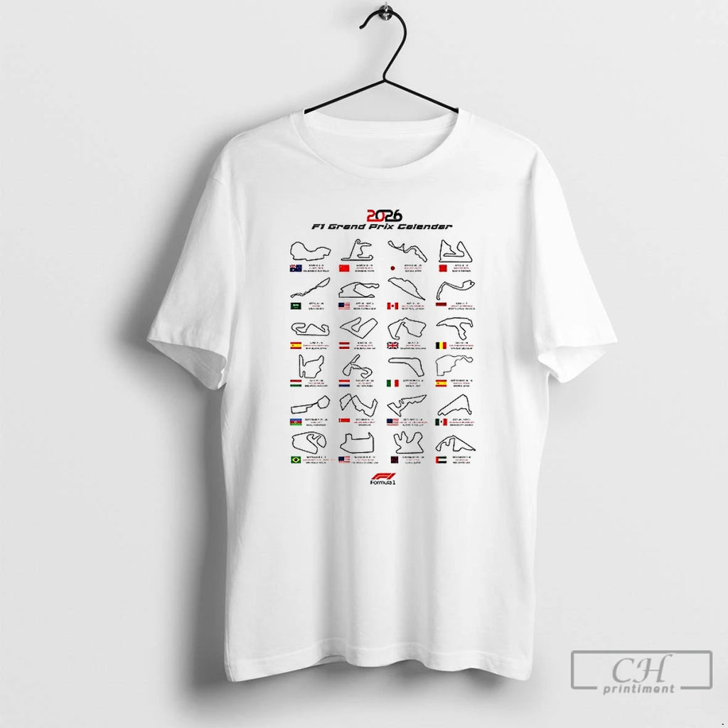Premium Formula One 2026 Race Calendar F1 Grand Prix Schedule Dates Flag T Shirts Sweater