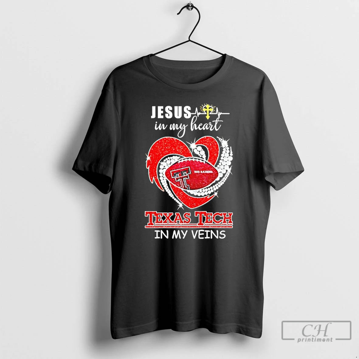 Premium Jesus In My Heart Texas Tech Red Raiders In My Veins Diamond Heart