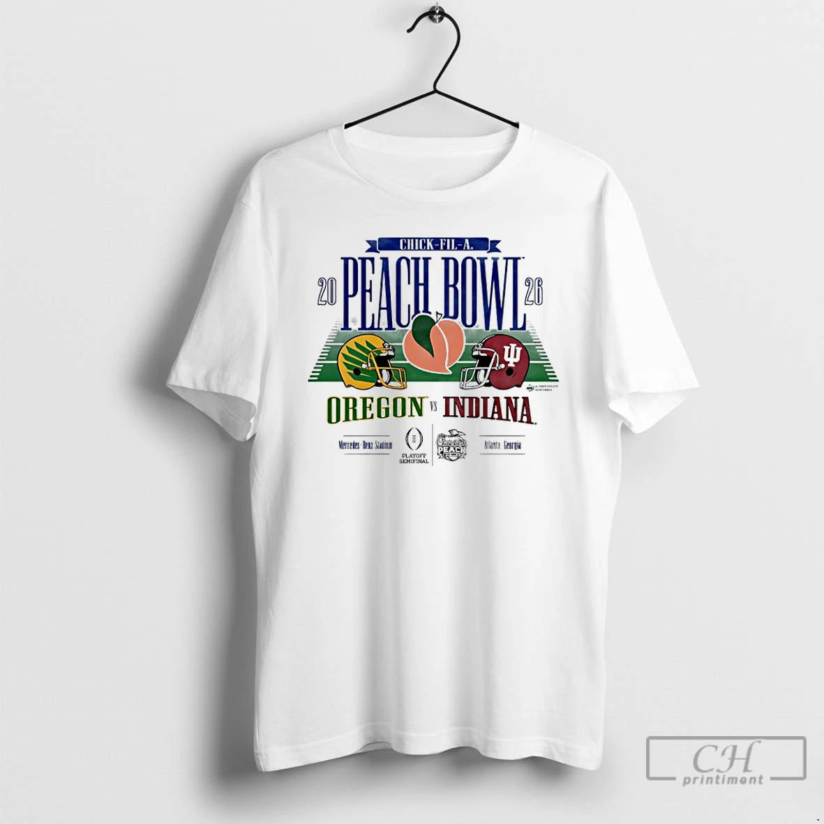 Premium Oregon Vs Indiana 2026 Chick Fil A Peach Bowl Football Helmet T Shirts Sweater