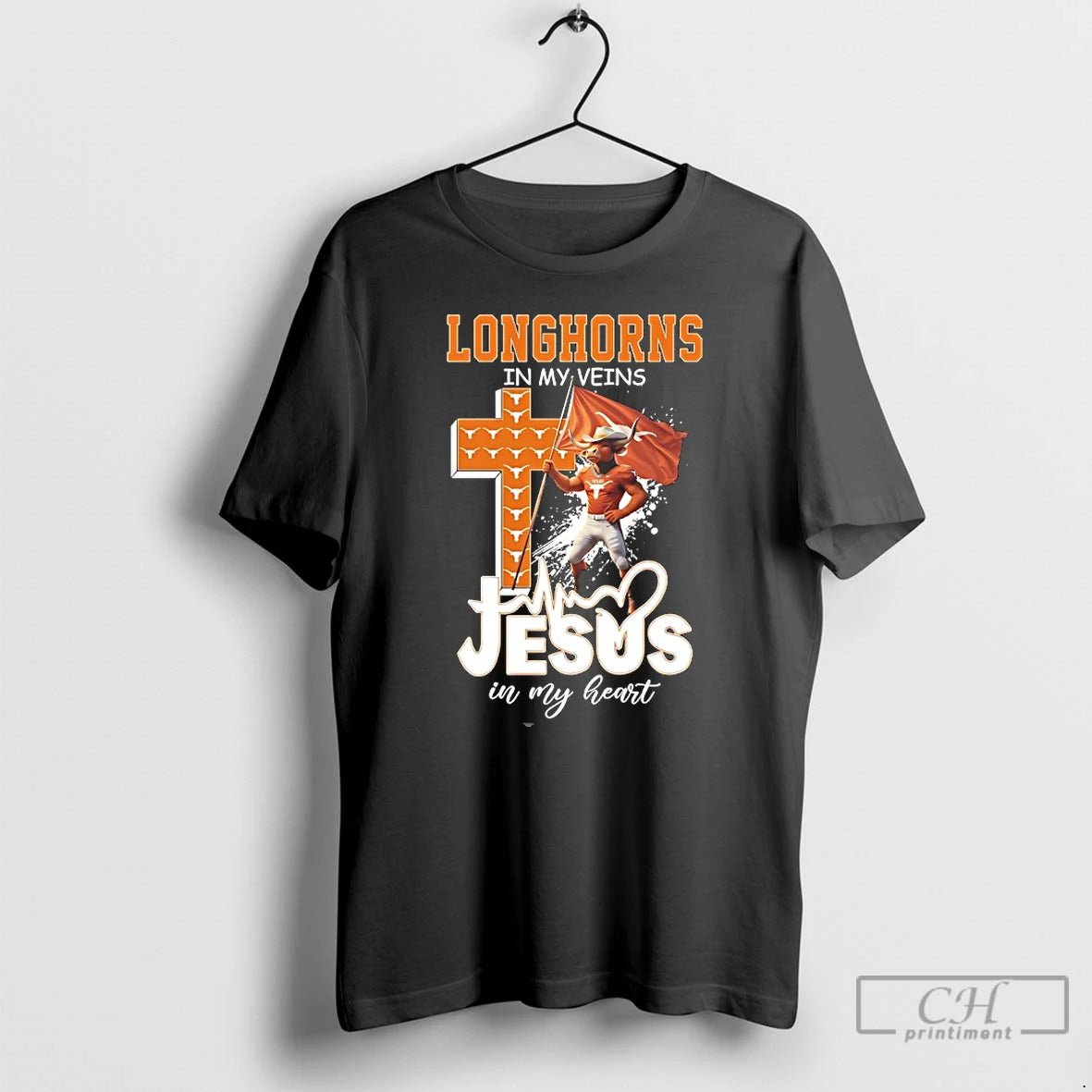 Premium Texas Longhorn Cross In My Veins Jesus In My Heart Mascot T Shirts Sweater