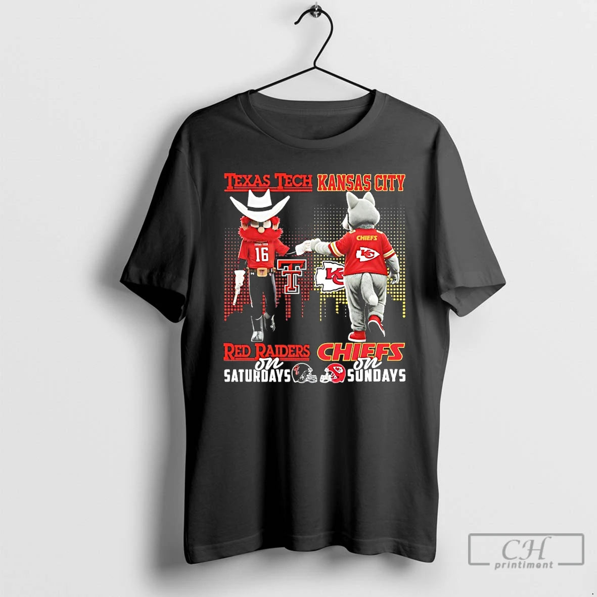 Premium Texas Tech On Saturdays And Kansas City Chiefs On Sundays Mascot Skyline T Shirts