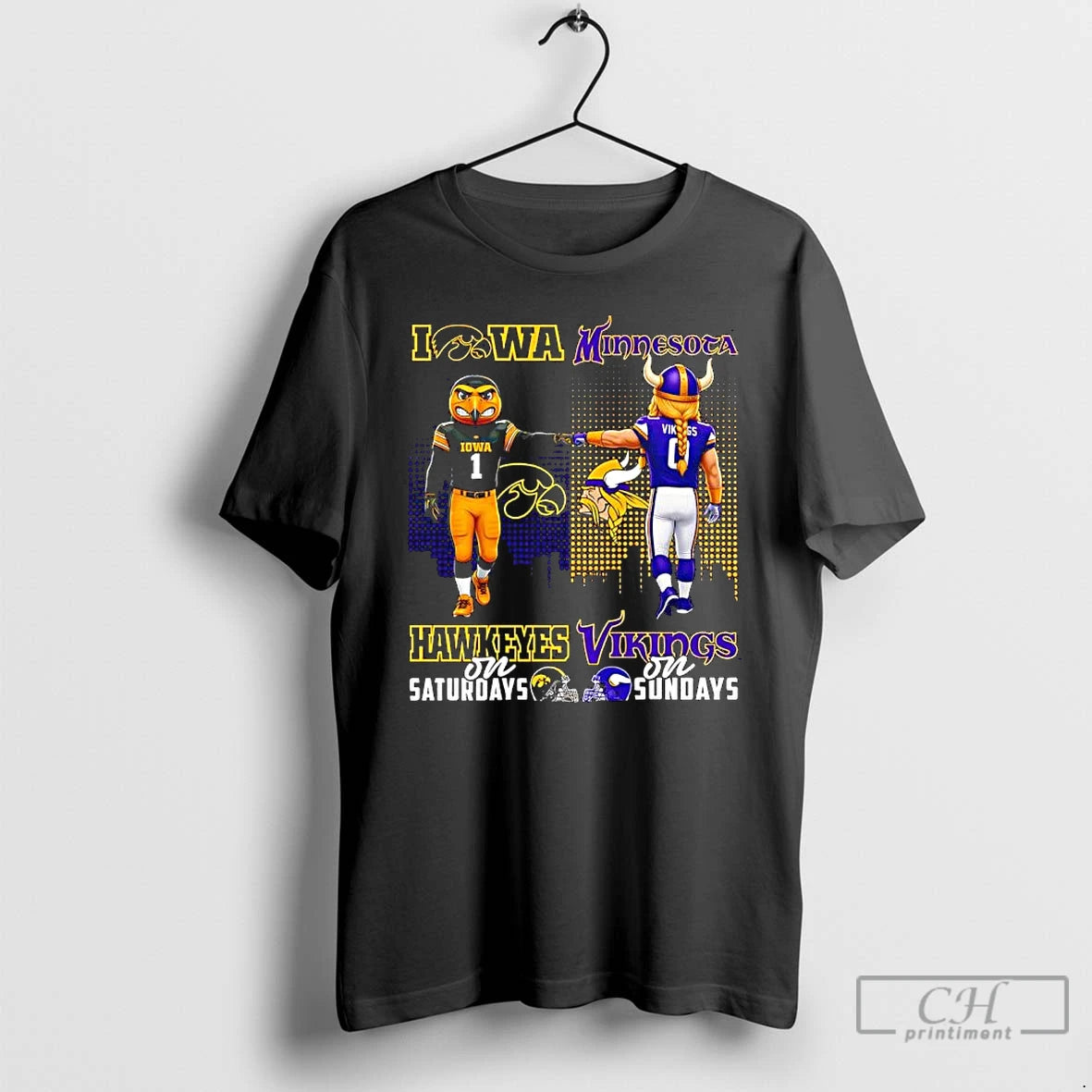 Premium The Iowa Hawkeyes On Saturdays And Minnesota Vikings On Sundays Mascots Logos T Shirts