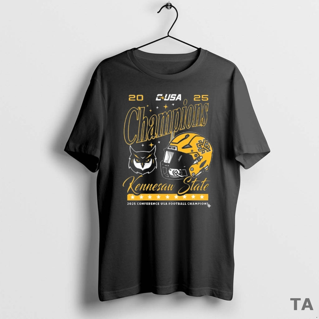 Top Ksu Kennesaw State Owls 2025 Conference Usa Football Champs Helmet T Shirt Sweater