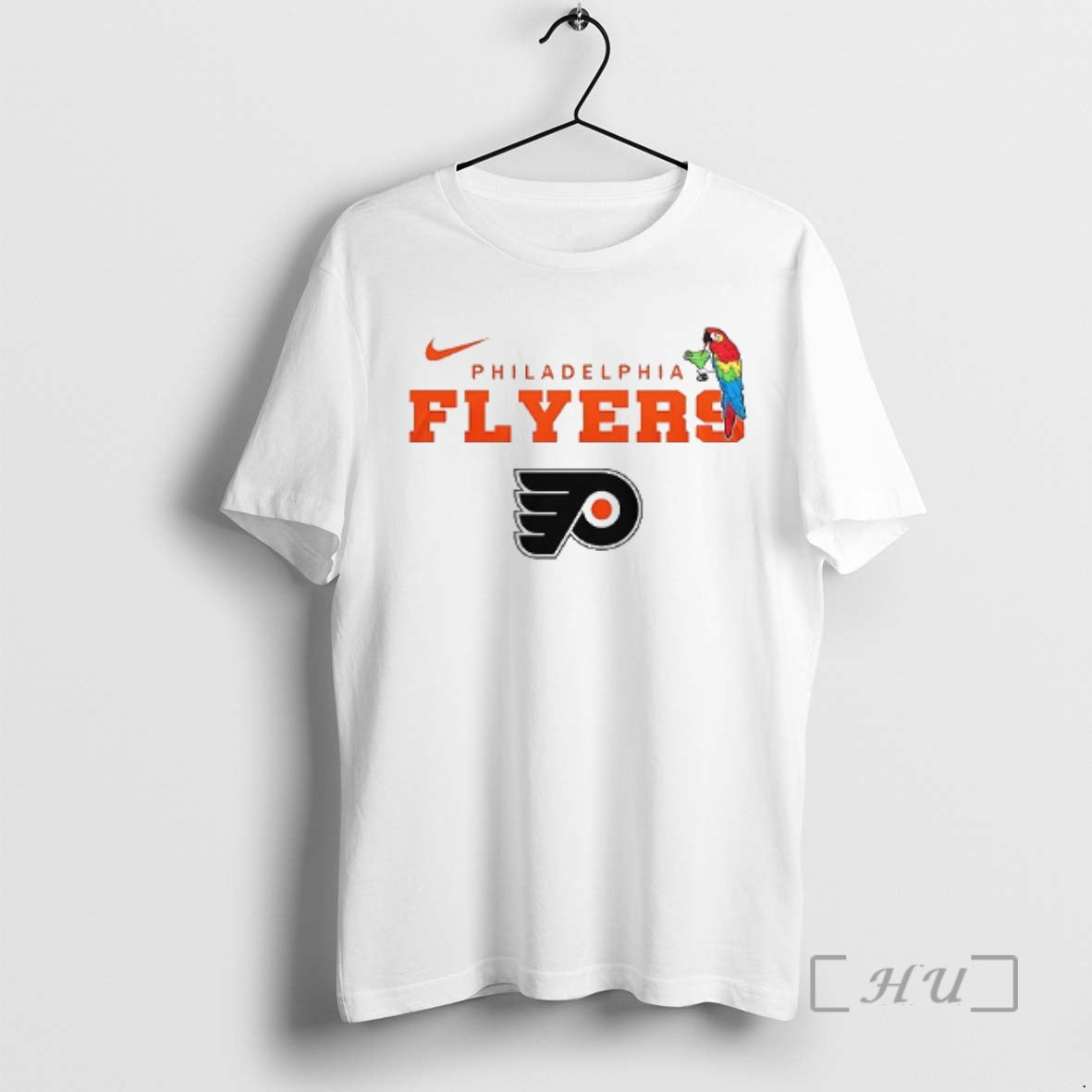 Trending Philadelphia Flyers X Jimmy Buffett Parrot Mascot Double Sided Graphic Premium T Shirts Sweater