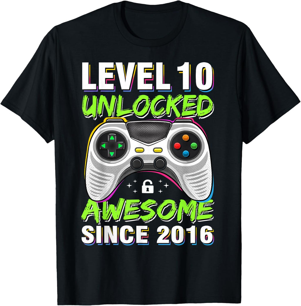 Level 10 Unlocked Since 2016 10th Birthday Gaming Tee Unisex T-shirt, Sweatshirt, Hoodie (1)